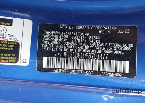 2023 Subaru Brz Limited z USA, uszkodzony, nr VIN JF1ZDBF19P8703377